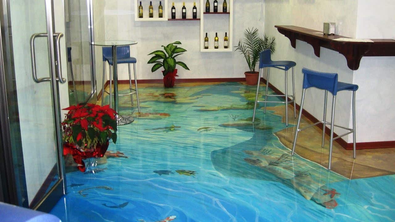 What material is used for 3D epoxy flooring?